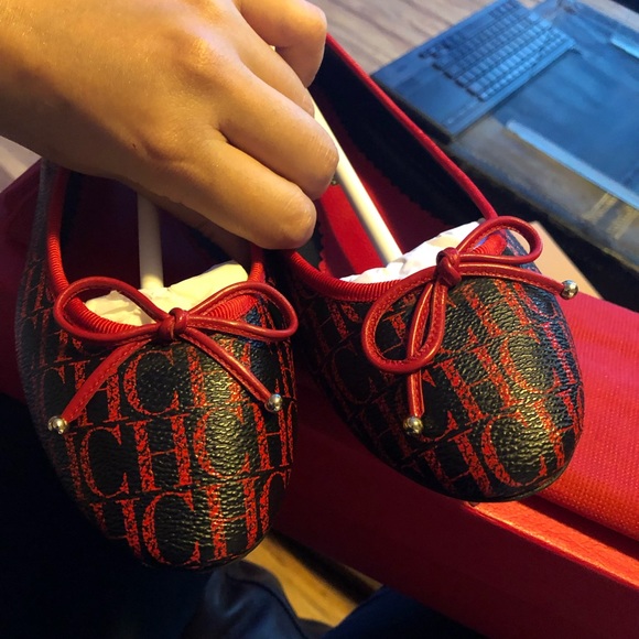 Nwot Carolina Herrera monogram black and red canvas flats sz 40 - Picture 3 of 5